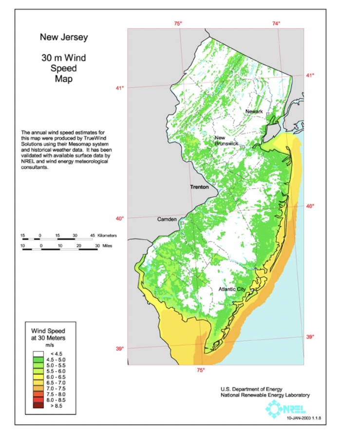 Figure 3 - Wind Speed Map at 30 meters (Source: US DOE | NREL - Wind Powering America).
