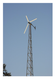 Figure 4 – A 10 kW wind turbine atop a lattice tower at Hamilton College, NY. (Source: Fortis Wind Energy).