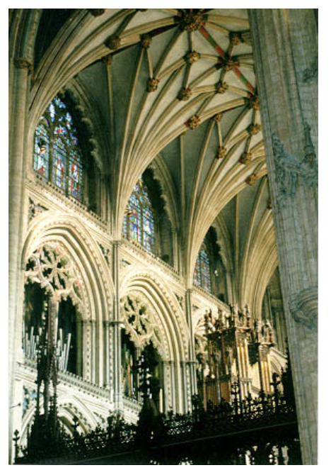 Figure 1- A cathedral has many biophilic elements in the way in which it manipulates light and space and air, and material and shape and form, and color (Source: http://www.stanford.edu/~dorris/photos/ely3.jpg).