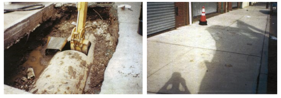 Figure 3 – Sidewalk during and after tank removal (Source: NJ DEP)