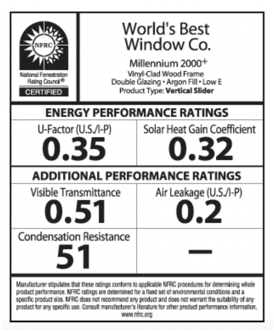 Figure 1 – Example of NRFC certified window unit label. (Source: The Efficient Windows Collaborative)